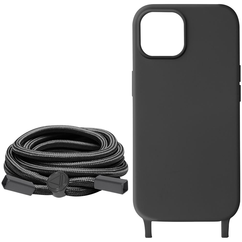 Cover Semirigida Per Iphone 15 Plus Cordino Nylon Intrecciato Serie Corda Nera - Foto 5