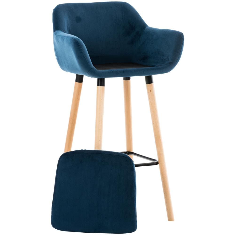 Sgabello Bar Grant In Velluto Sfoderabile I Sedia Alta Cucina In Legno Di Faggio Con Cuscino Removibile I Sgabello Bancone Con Schienale Blu - Foto 2