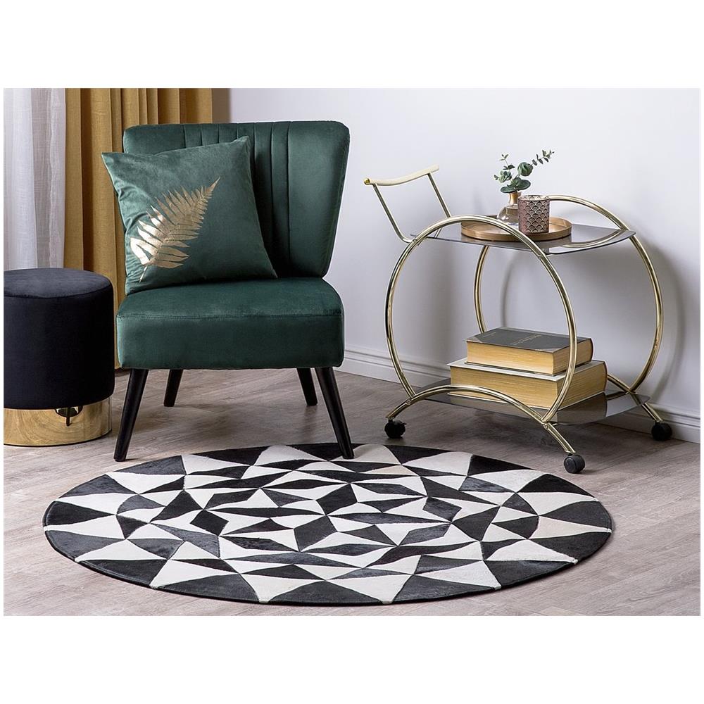 Tappeto Rotondo In Pelle Bianca E Nera Ø 140 C Turgutlu - Foto 1