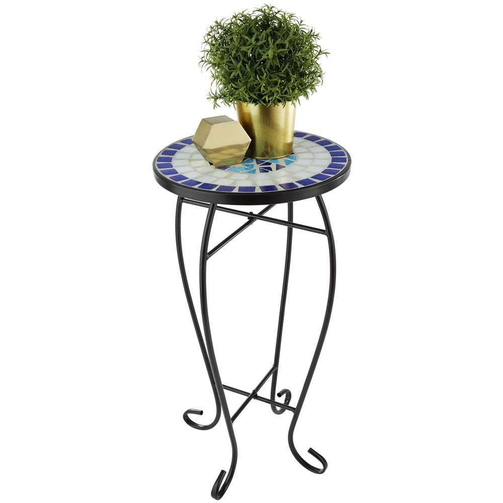 Tavolino Da Balcone Sgabello Portafiori Decorato A Mosaico 30 X 30 X 61,5 Cm - Bianco / blu - Foto 4