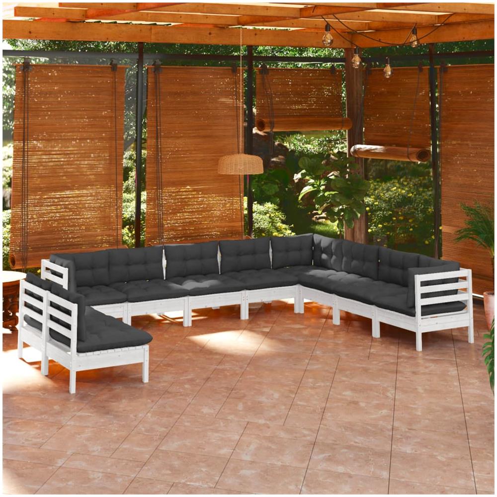 Set Divani Da Giardino 10 Pz Con Cuscini Bianchi Legno Di Pino - Foto 1