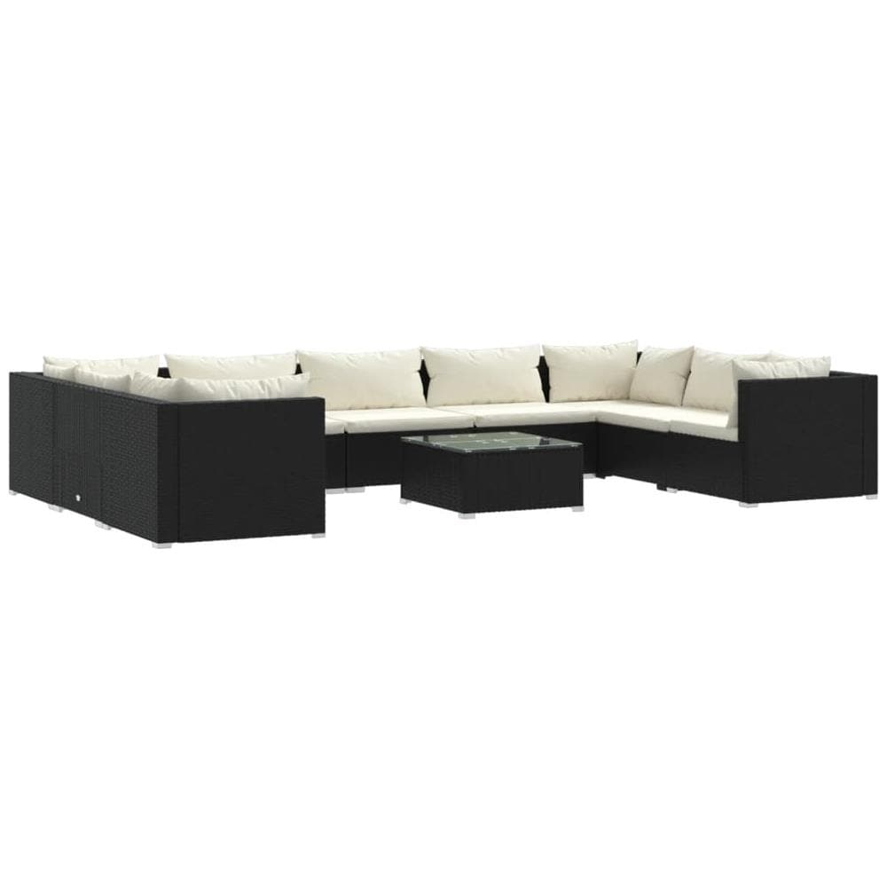 Set Divani Da Giardino 10 Pz Con Cuscini In Polyrattan Nero - Foto 1