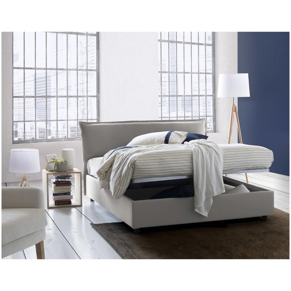 Letto Matrimoniale Clorinda, Letto Contenitore Sfoderabile Con Testiera E Giroletto Contenitore Imbottiti, 100% Made In Italy, Con Materasso Cm 160x200 Incluso, Grigio - Foto 2