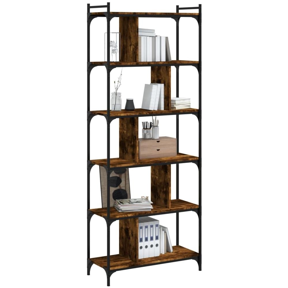 Libreria Rovere Fumo 6 Ripiani 76x32x192 Cm Legno Multistrato - Foto 3