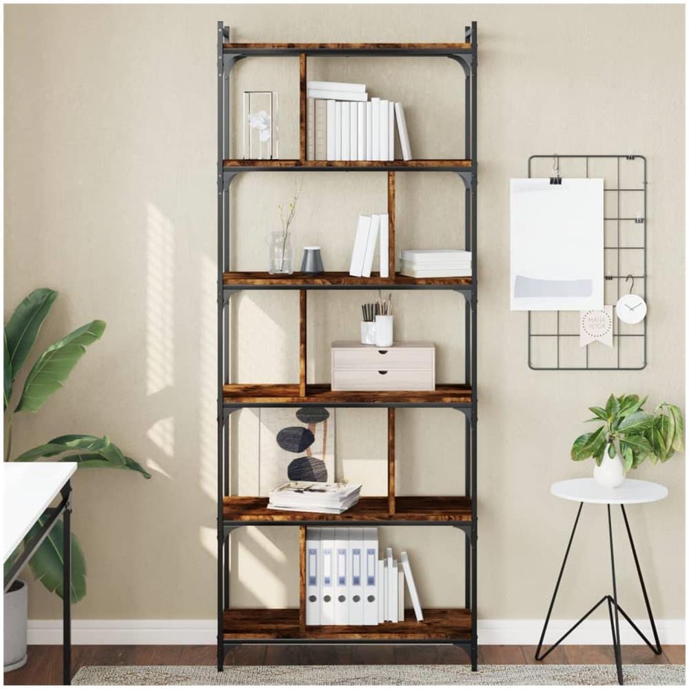 Libreria Rovere Fumo 6 Ripiani 76x32x192 Cm Legno Multistrato - Foto 1
