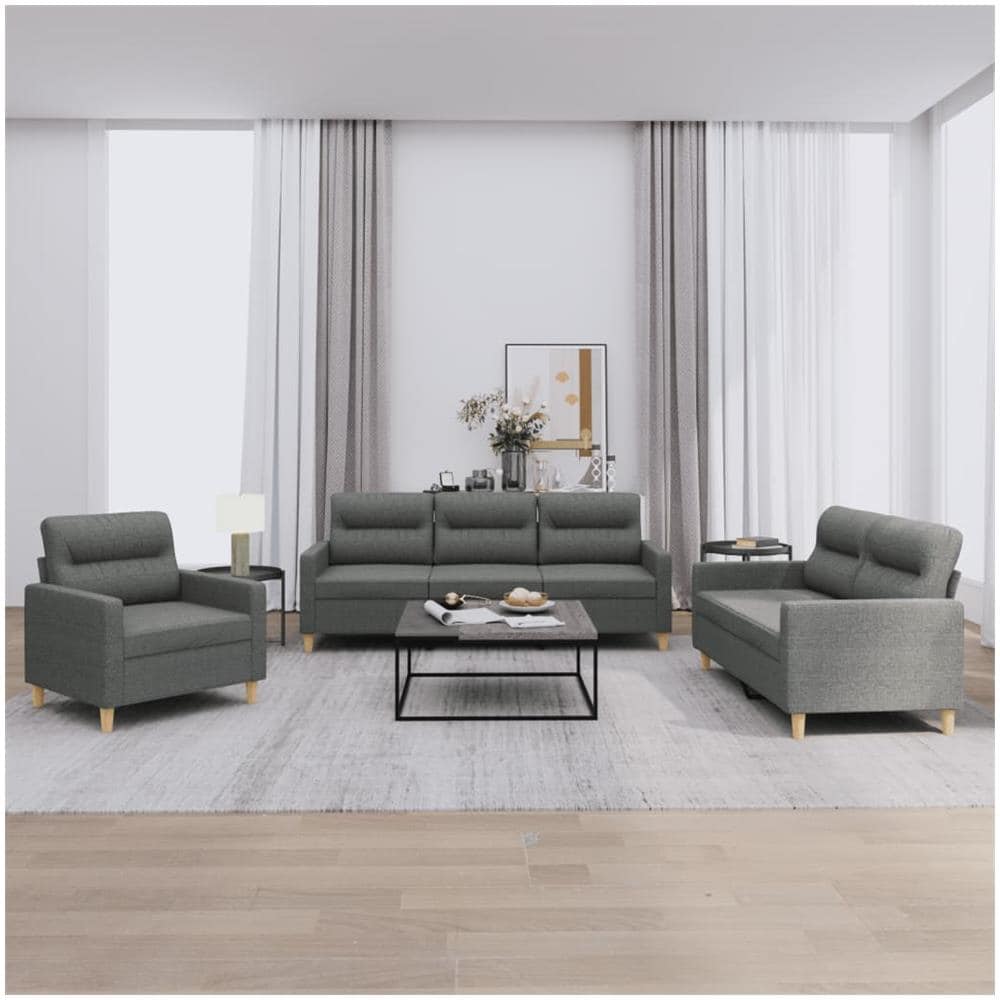 Set Di Divani 3 Pz Con Cuscini Grigio Scuro In Tessuto - Foto 1