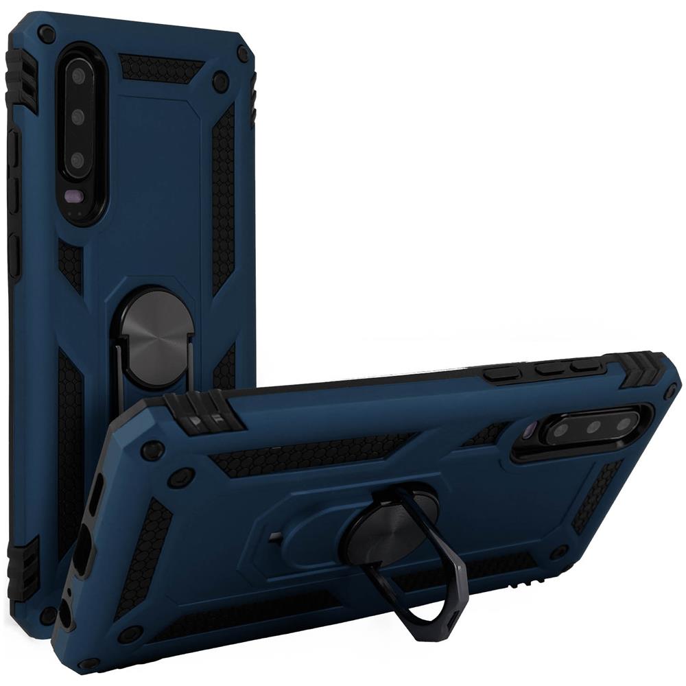 Cover Huawei P30 Bi-materia Rigida Morbida Anello Magnetico Stand Blu - Foto 2