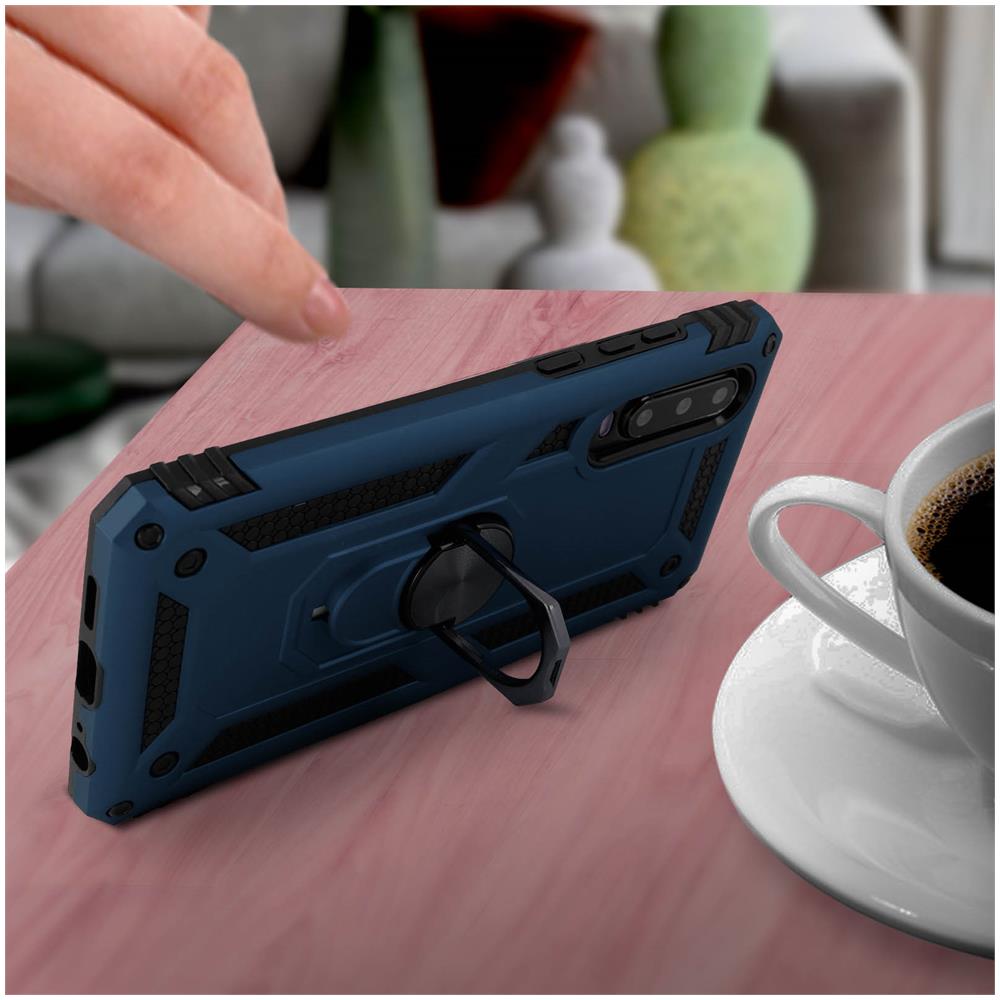 Cover Huawei P30 Bi-materia Rigida Morbida Anello Magnetico Stand Blu - Foto 5