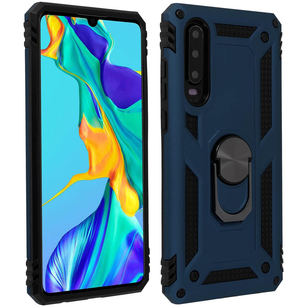 Cover Huawei P30 Bi-materia Rigida Morbida Anello Magnetico Stand Blu - Foto 1