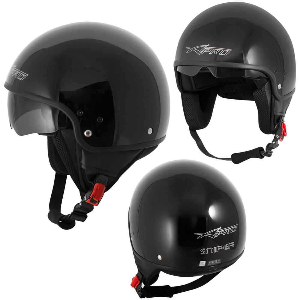 Casco Jet Demi Scooter Moto Omologato Ece 22 Visiera Parasole Nero Xs - Foto 1