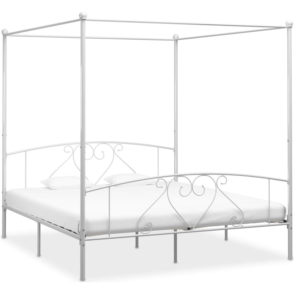 Letto A Baldacchino Bianco In Metallo 200x200 Cm - Foto 1