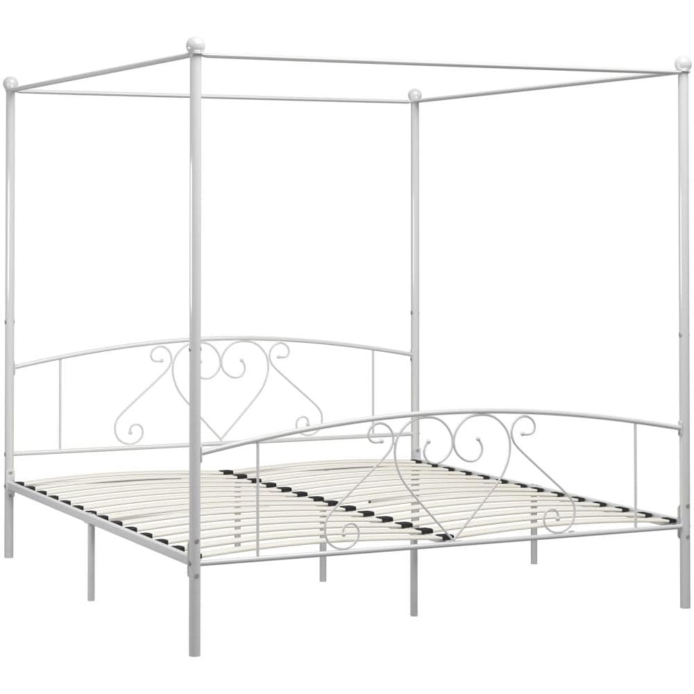 Letto A Baldacchino Bianco In Metallo 200x200 Cm - Foto 2