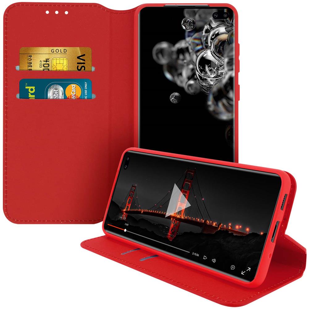 Custodia Samsung Galaxy S20 Ultra Portacarte Funzione Supporto Similpelle Rosso - Foto 2