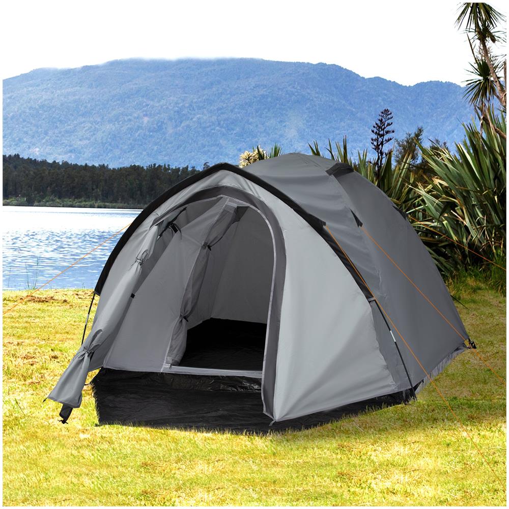 Tenda Da Campeggio 4 Posti Impermeabile Con Vestibolo E Finestre Grigio - Foto 2