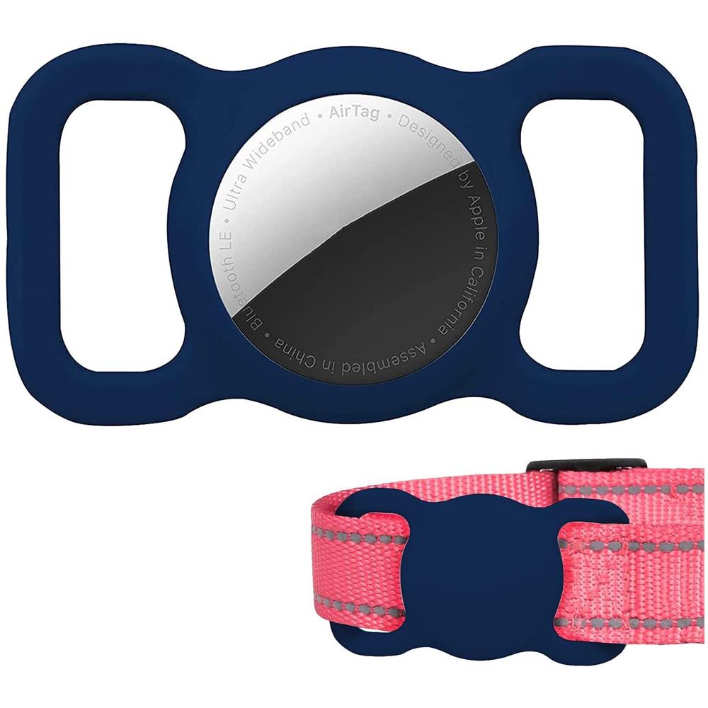 Porta Apple Airtag Per Collana Gatto / cane Silicone Blu Scuro - Foto 2