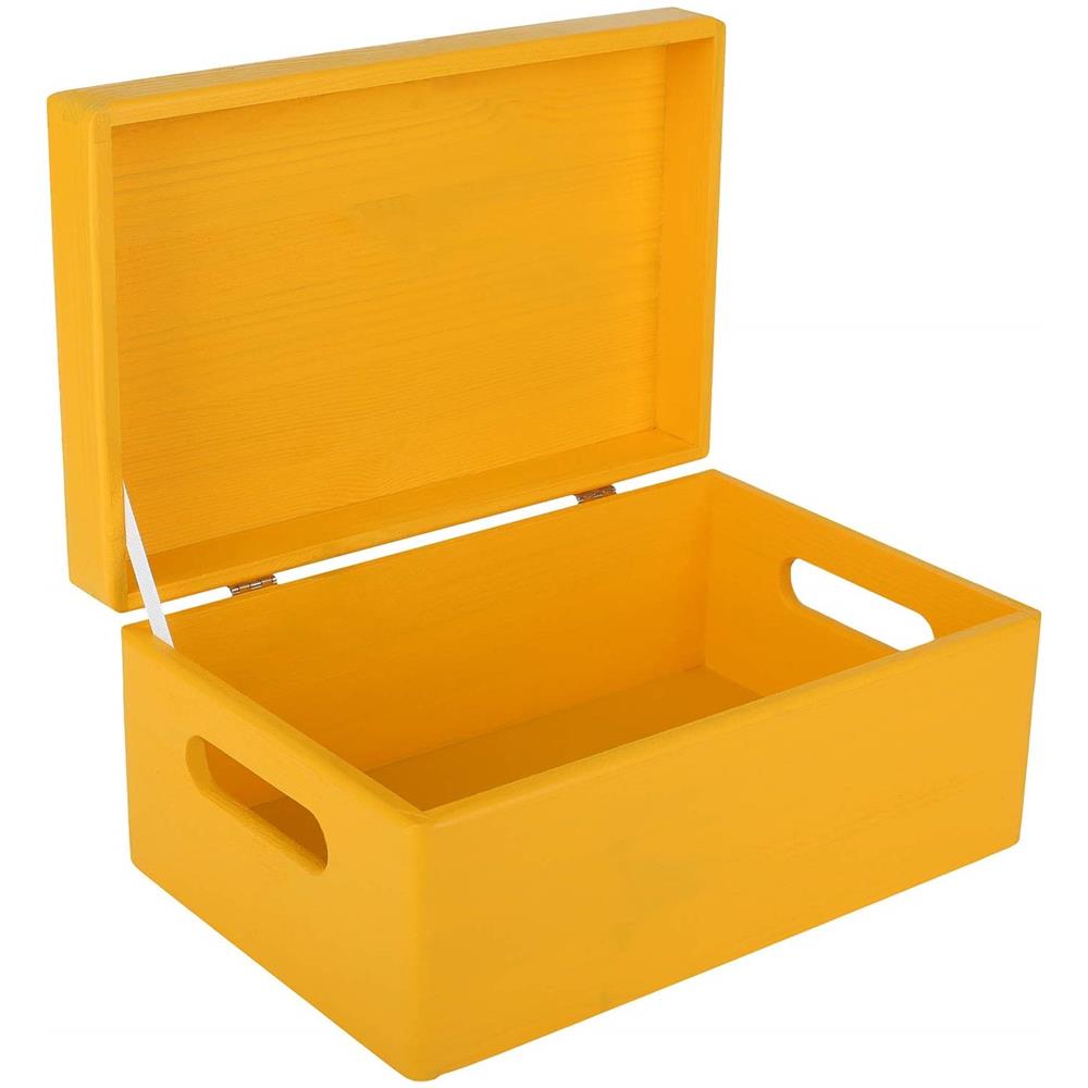 Gialla Grande Scatola In Legno | 30 X 20 X 14 Cm | Coperchio E Maniglie | Cassetta Conteniore Portaoggetti Portagiochi Cofanetto Documenti Attrezzi | Perfetta Per Decoupage E Decorare - Foto 1
