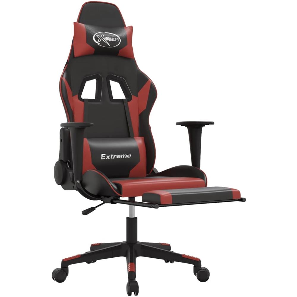 Sedia Gaming Massaggio Poggiapiedi Nero e Rosso Vino Similpelle - Foto 2