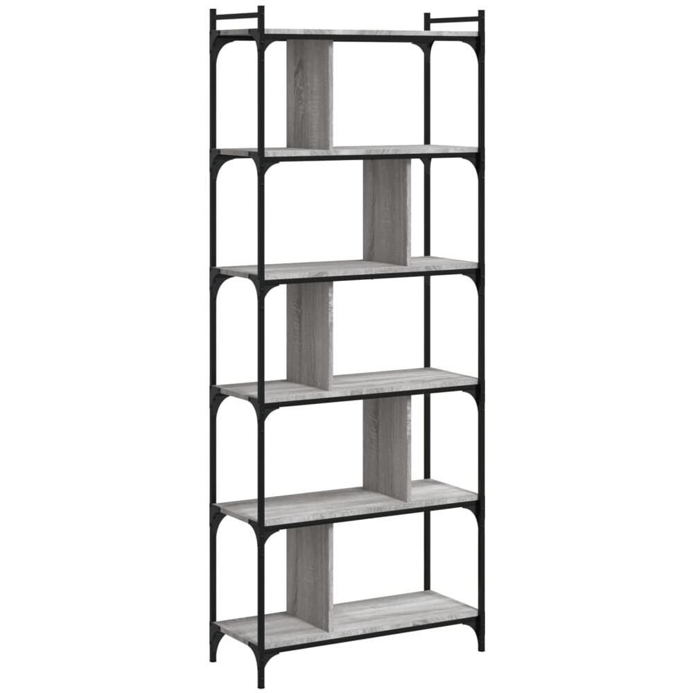 Libreria Grigio Sonoma 6 Ripiani 76x32x192 Cm Legno Multistrato - Foto 2