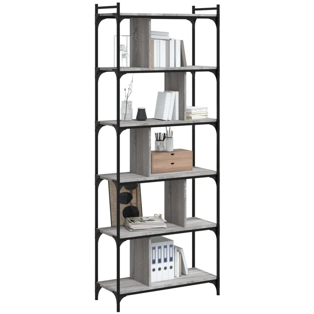 Libreria Grigio Sonoma 6 Ripiani 76x32x192 Cm Legno Multistrato - Foto 3
