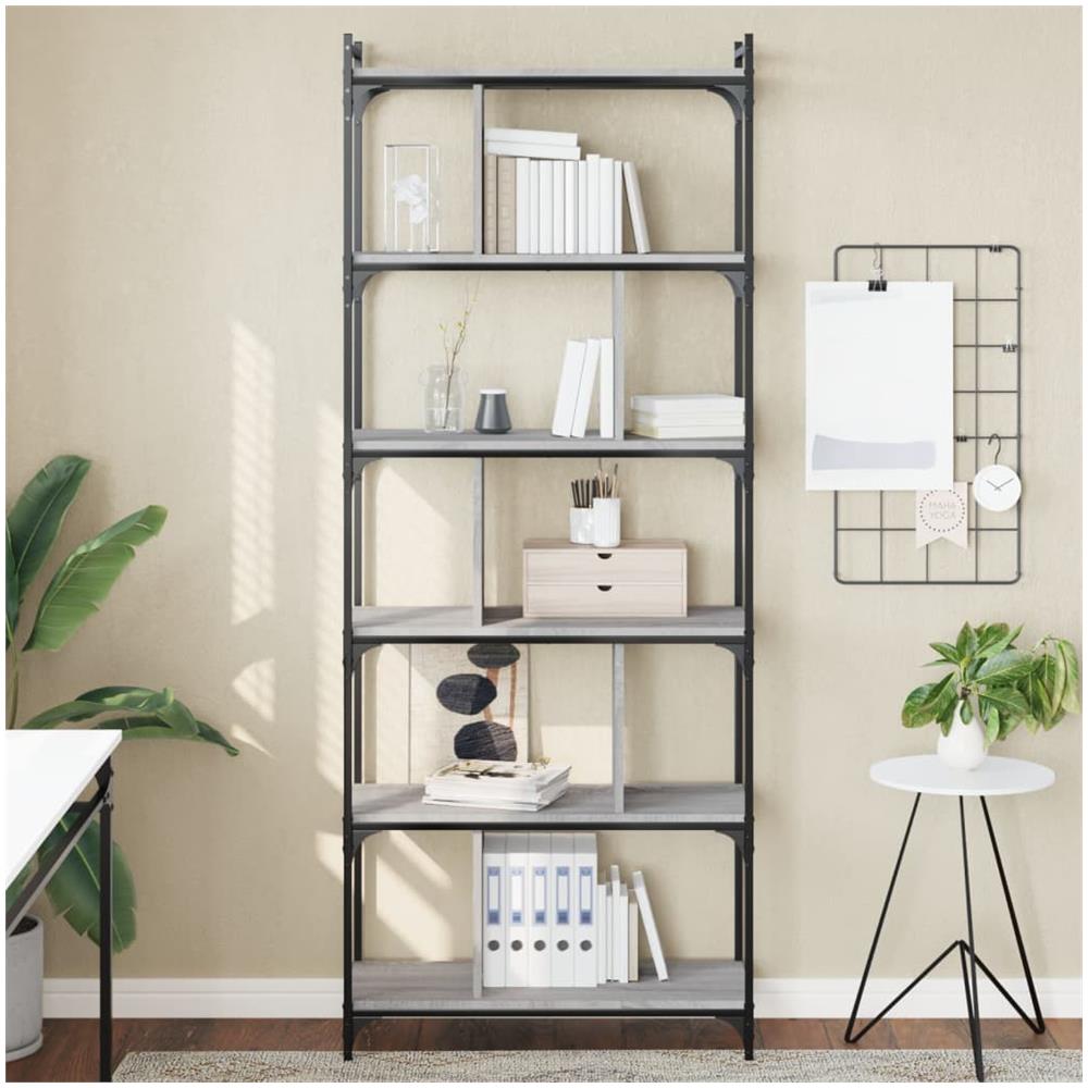 Libreria Grigio Sonoma 6 Ripiani 76x32x192 Cm Legno Multistrato - Foto 1