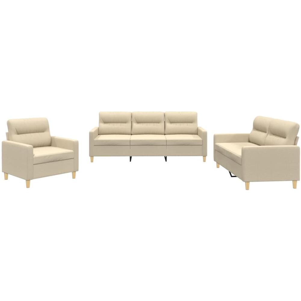 Set Di Divani 3 Pz Con Cuscini Crema In Tessuto - Foto 2