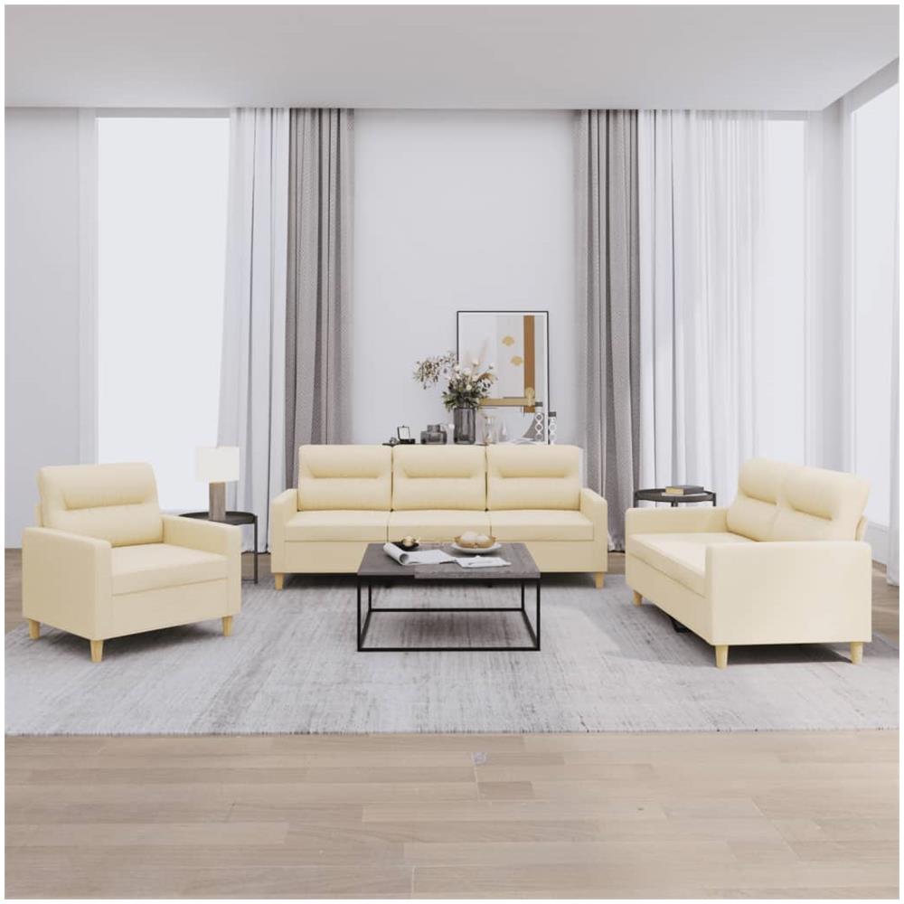 Set Di Divani 3 Pz Con Cuscini Crema In Tessuto - Foto 1