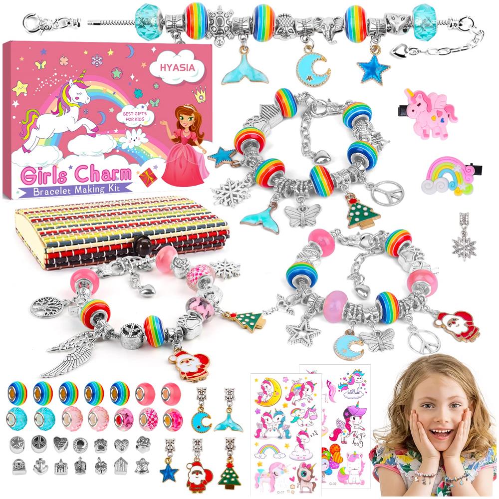Kit Per Creazione Di Gioielli Con Unicorno Per Ragazze - Giocattoli Per Bambini Artigianato Artistico Per Bambini Di Età 6 7 8 9 10+ Anni, Braccialetti Con Ciondoli Forniture Per Creazione Di Perline, Giochi Per Feste Di Compleanno Per Ragazze Cal - Foto 1