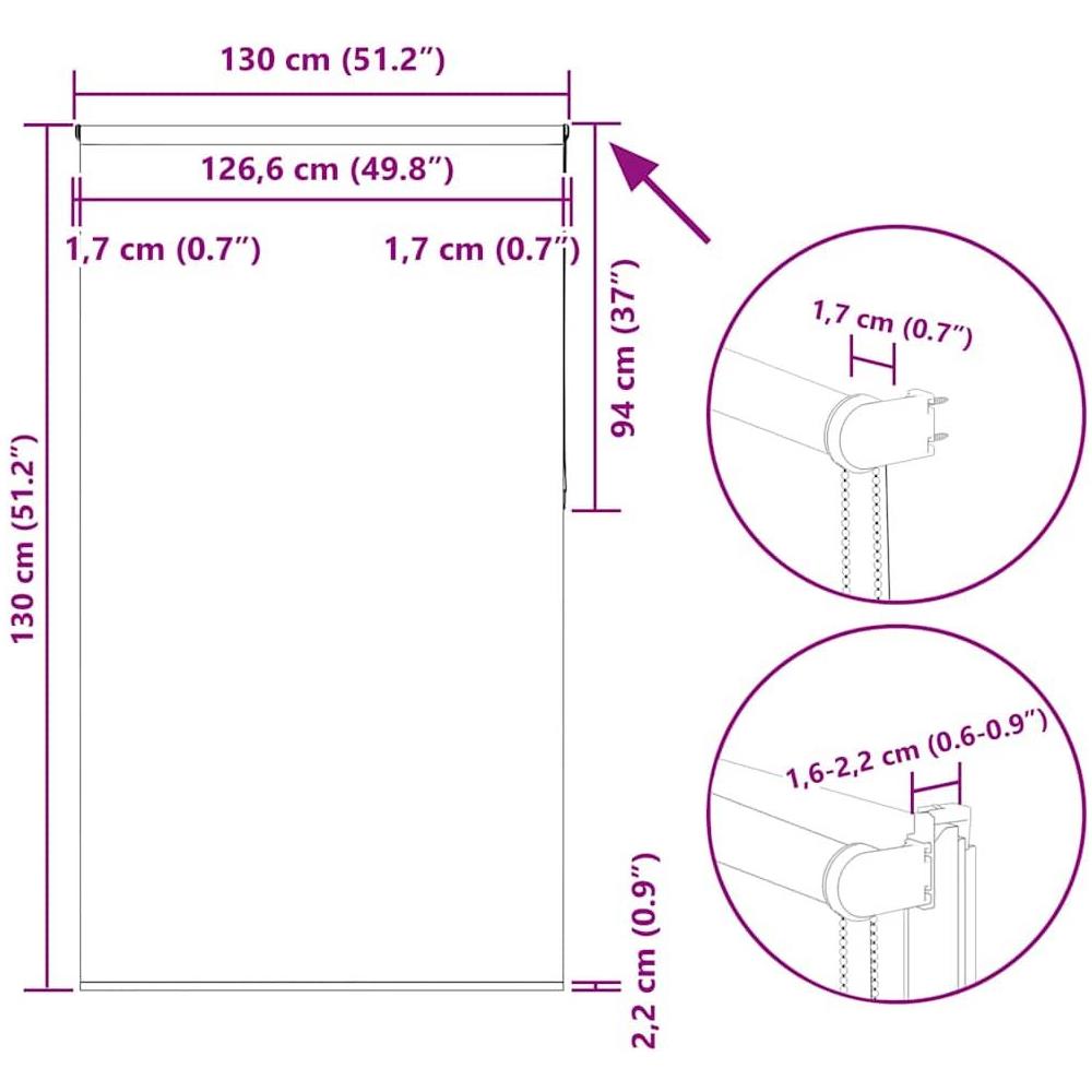 Tenda a Rullo Oscurante 130x130 cm Larghezza Tessuto 126,6 cm - Foto 10