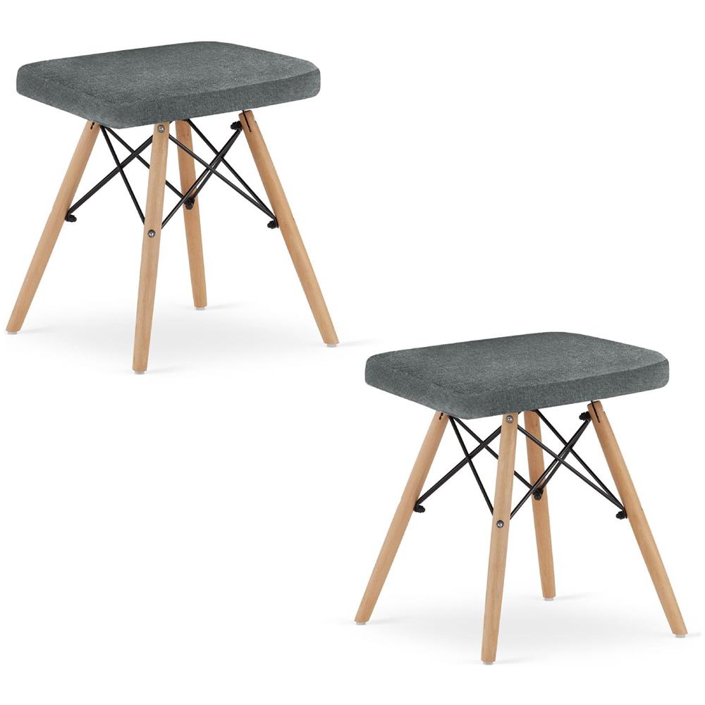 Set di 2 sgabelli PEKO in tessuto grigio con gambe in legno di faggio - Foto 1