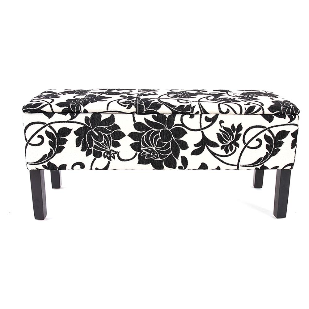 Mendler Panca contenitore Renens tessuto 36x95x44cm fiori in nero