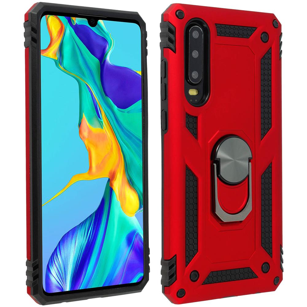 Cover Huawei P30 Bi-materia Rigida Morbida Anello Magnetico Stand Rosso - Foto 1