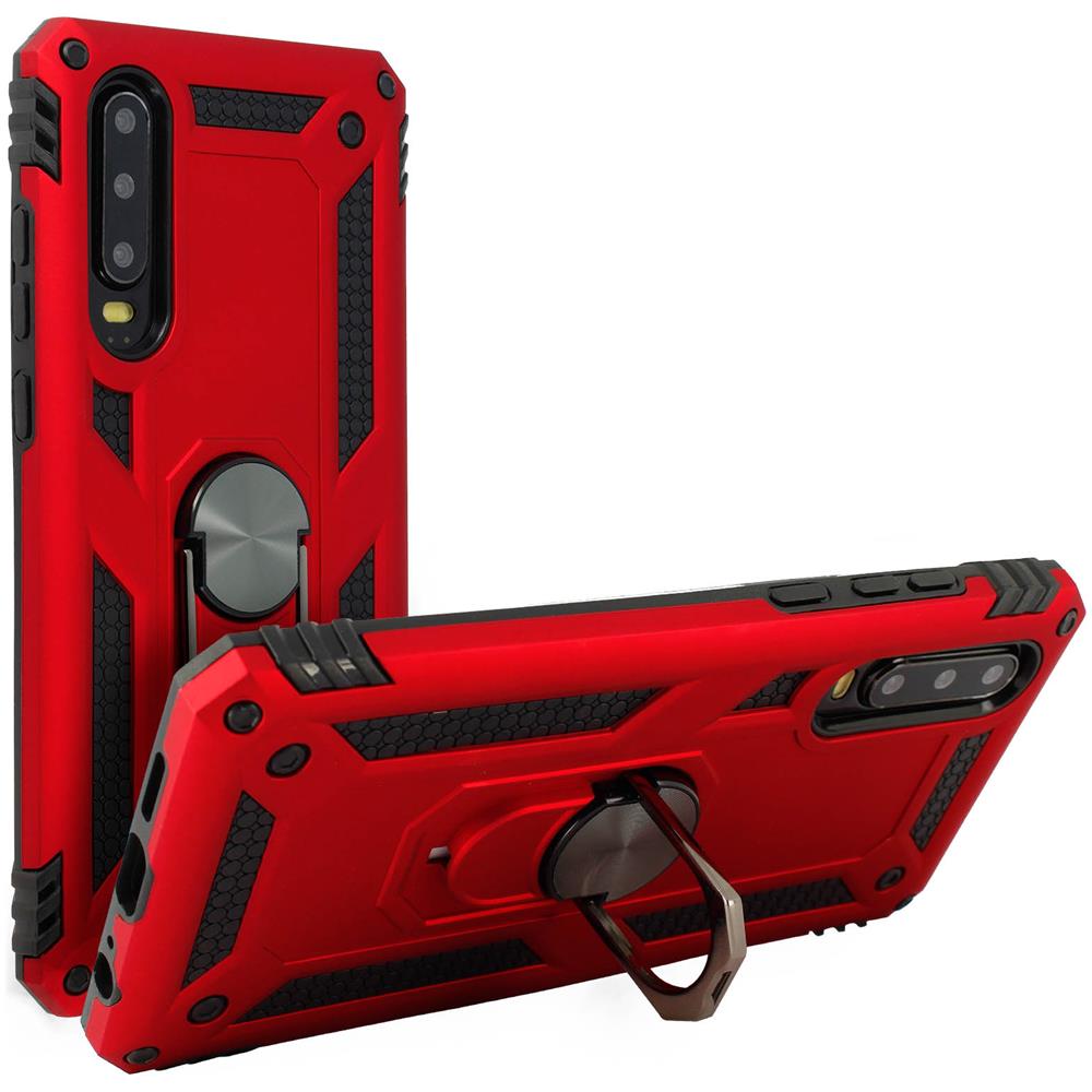 Cover Huawei P30 Bi-materia Rigida Morbida Anello Magnetico Stand Rosso - Foto 5