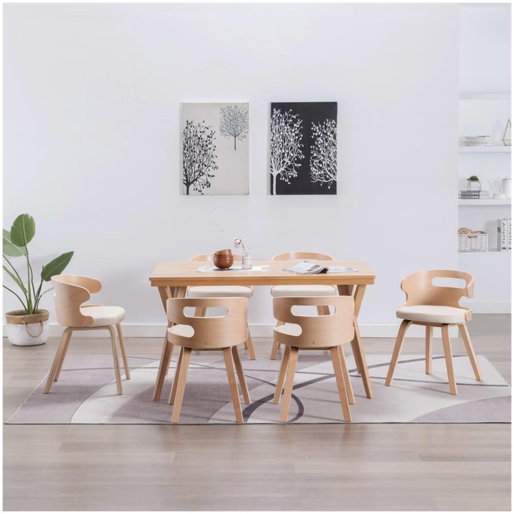 Sedie Da Pranzo 6 Pz Crema In Legno Piegato E Similpelle - Foto 1