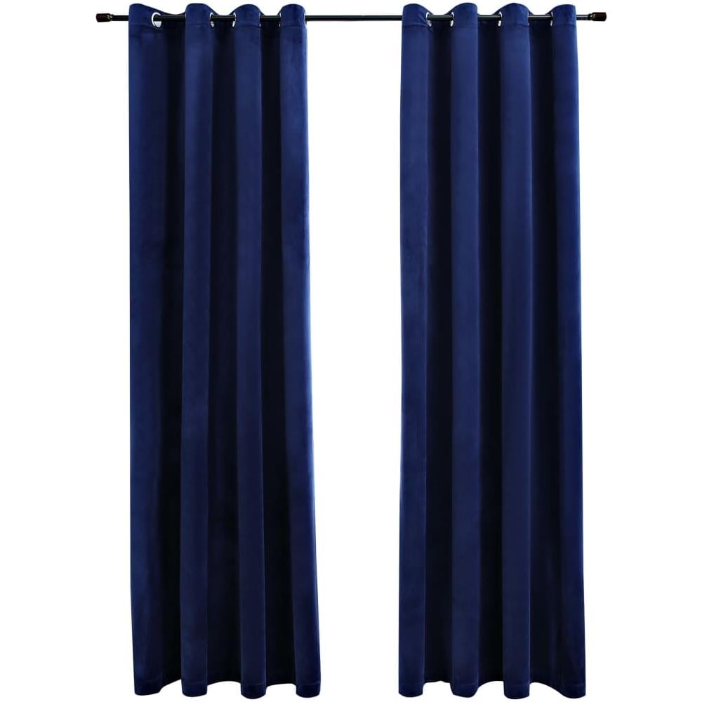 Tende Oscuranti Con Anelli 2 Pz Blu Scuro In Velluto 140x175 Cm - Foto 2