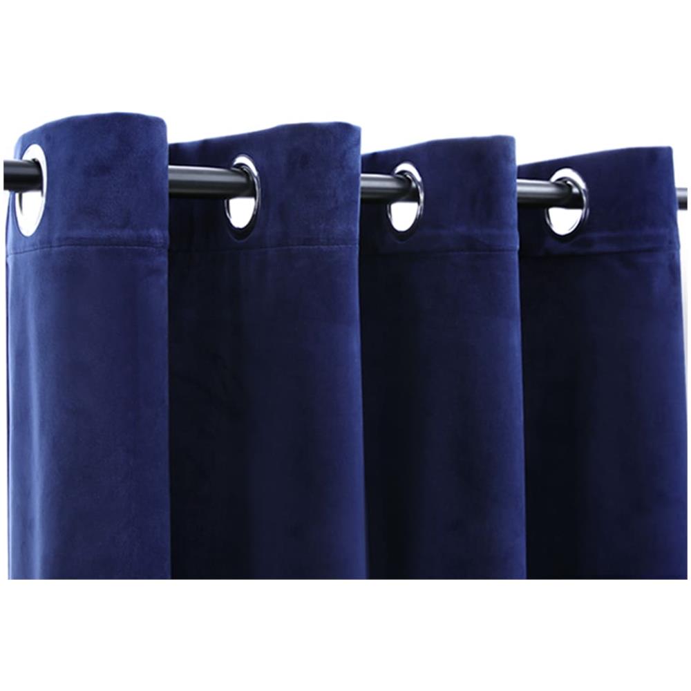 Tende Oscuranti Con Anelli 2 Pz Blu Scuro In Velluto 140x175 Cm - Foto 4