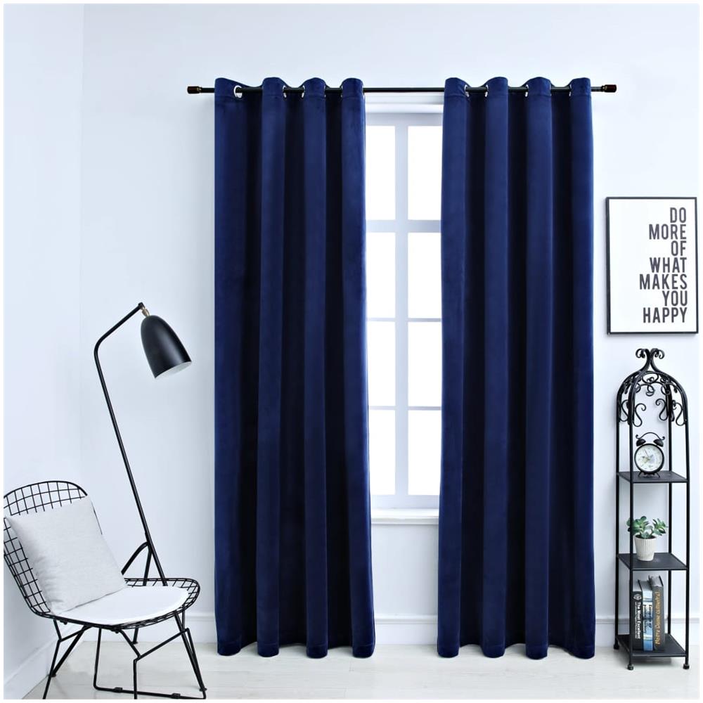 Tende Oscuranti Con Anelli 2 Pz Blu Scuro In Velluto 140x175 Cm - Foto 1