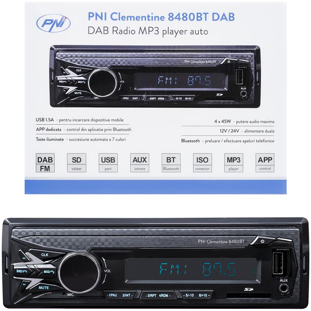 Dab Radio Lettore Mp3 Per Auto Pni Clementine 8480bt 4x45w, 12 / 24v, 1 Din, Con Sd, Usb, Aux, Rca, Bluetooth E Usb 1.5a Per La Ricarica Del Telefono - Foto 1