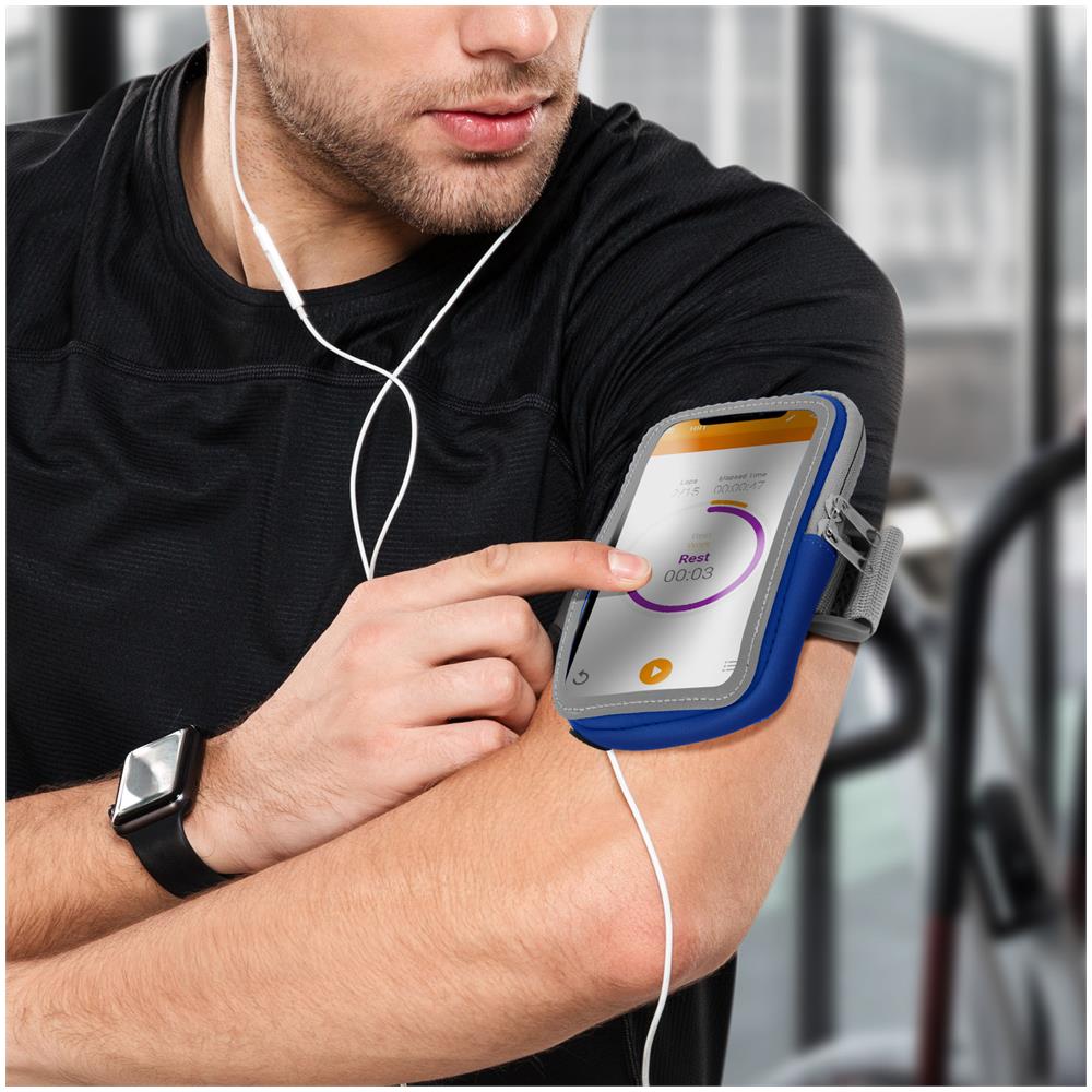 Fascia Sportiva Smartphone Touch Braccio O Avambraccio Tasca Con Zip Blu - Foto 2