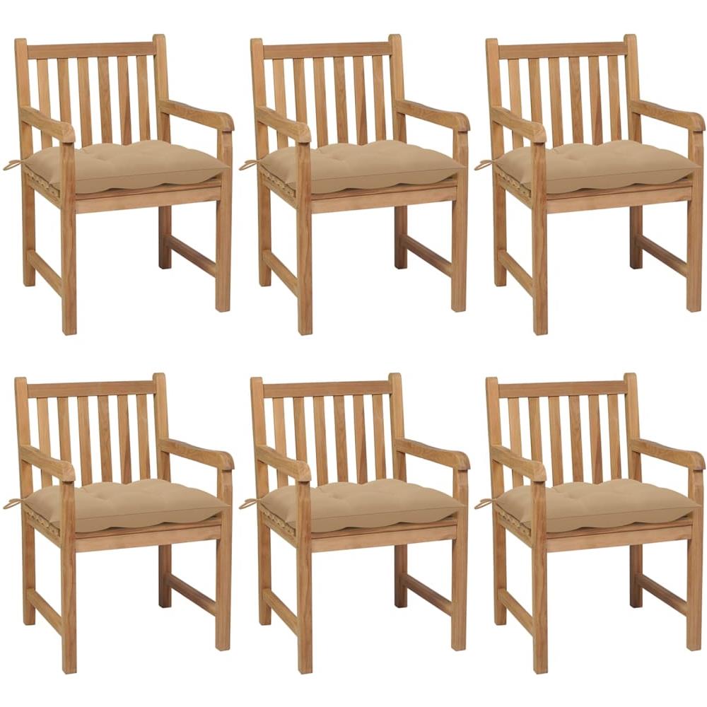 Sedie da Giardino 6 pz con Cuscini Beige in Massello di Teak - Foto 1