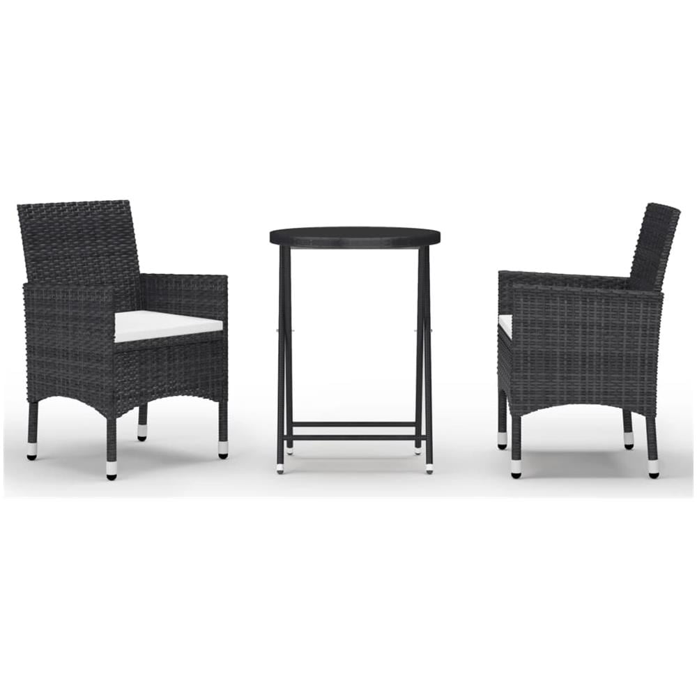 Set da Bistrot per Giardino 3 pz in Polyrattan e Vetro Nero - Foto 1