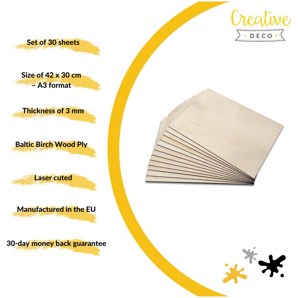 30 X A3 Compensato Pannello Legno Grezzo Fogli | 420 X 300 X 3 Mm (+ / - 0.5 Mm) | Bricolage Tavola Betulla Baltico | Ideale Per Pirografia, Taglio Laser, Cnc Router, Modellare, Traforato - Foto 5
