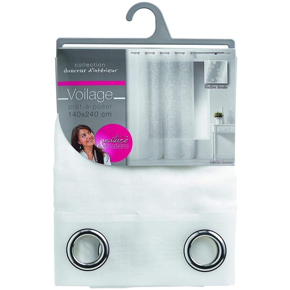 Tenda Per Finestra Con Occhielli Petit Fleur, 140 X 240 Cm, Colore Bianco - Foto 3