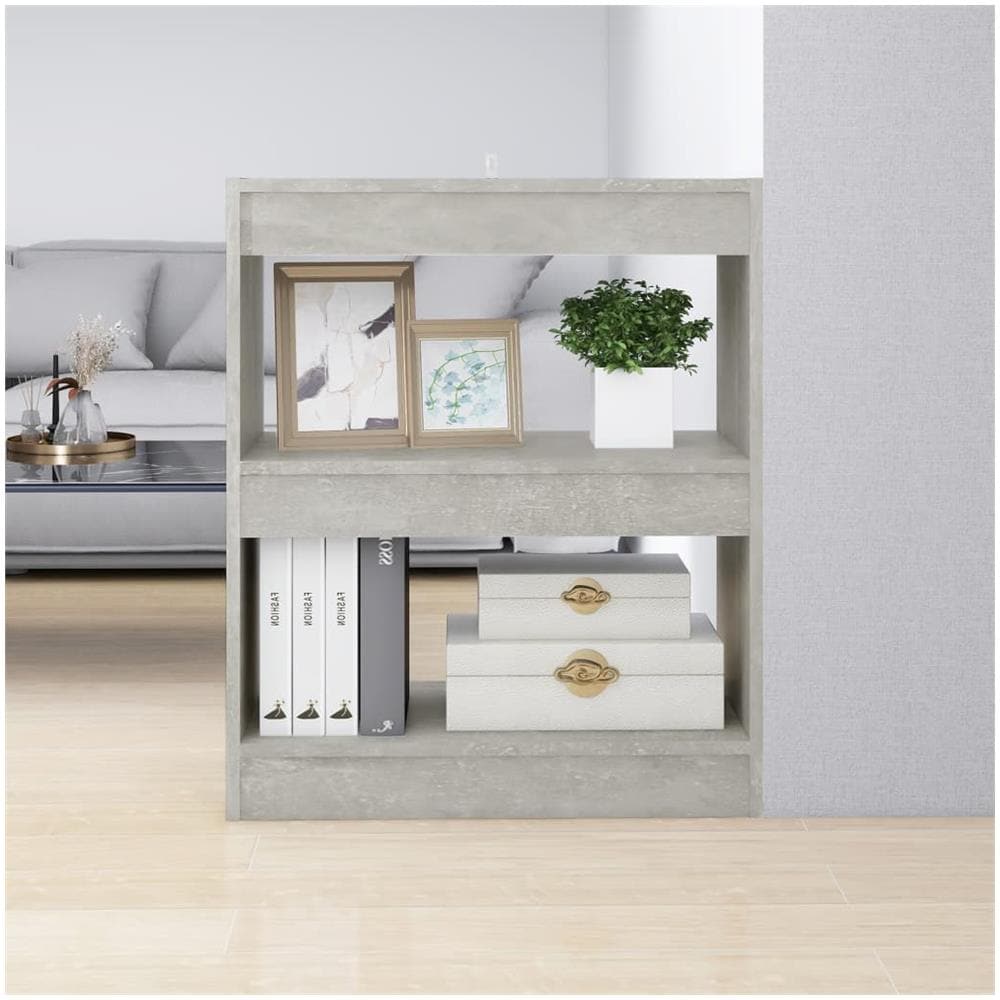 Libreria Divisorio VidaXL Grigio Cemento 100x24x94 Cm - 3 Ripiani, Legno Multistrato Resistente | Per Soggiorno, Ufficio O Come Separé - Foto 13