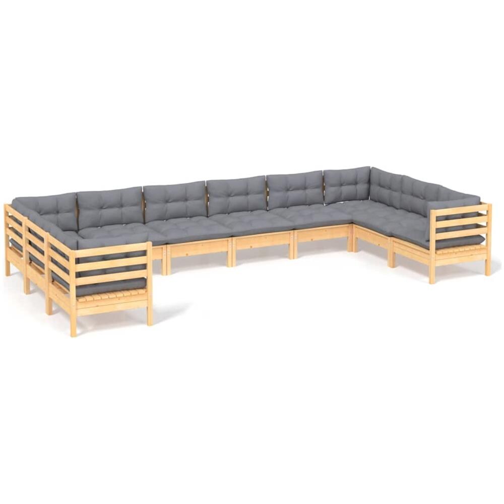 Set Divani Da Giardino 10 Pz Con Cuscini Grigi Massello Di Pino - Foto 2