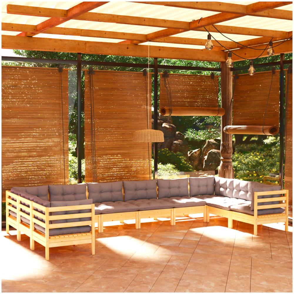 Set Divani Da Giardino 10 Pz Con Cuscini Grigi Massello Di Pino - Foto 1