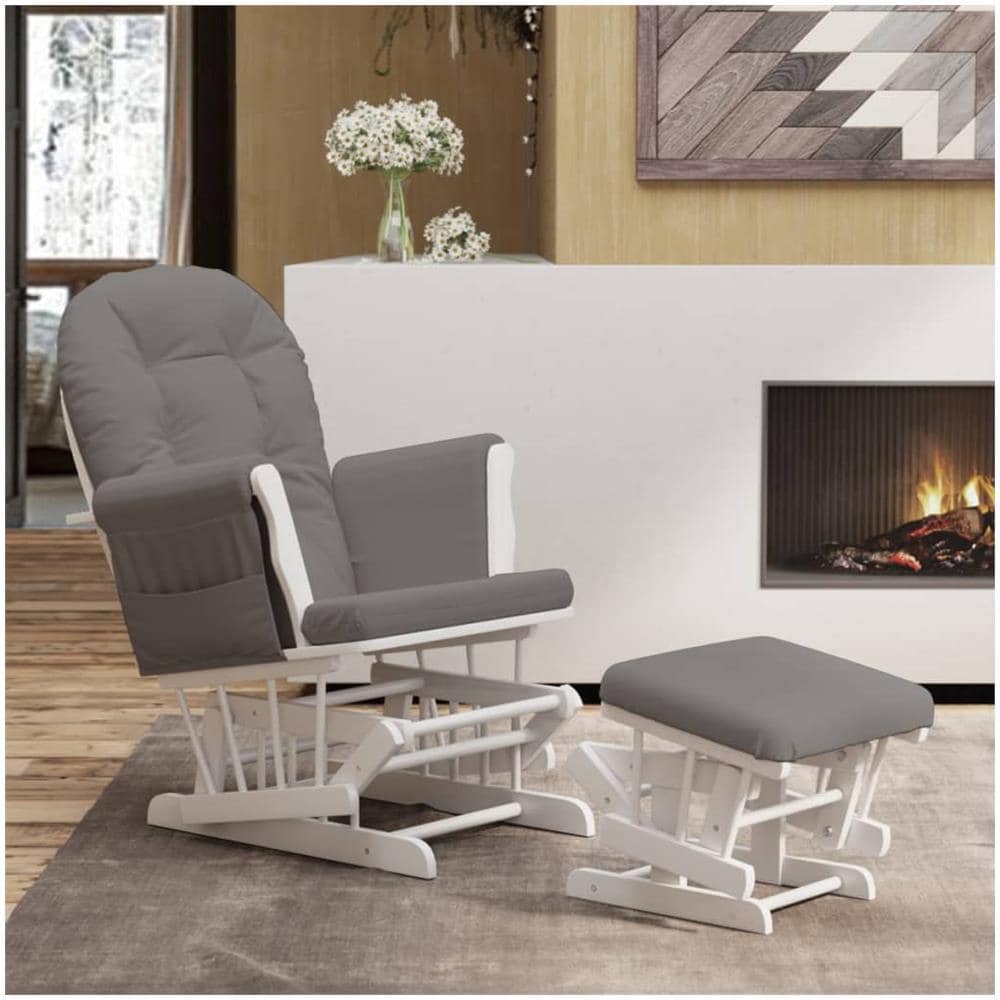 Poltrona Glider Con Sgabello Grigio Scuro In Tessuto - Foto 1