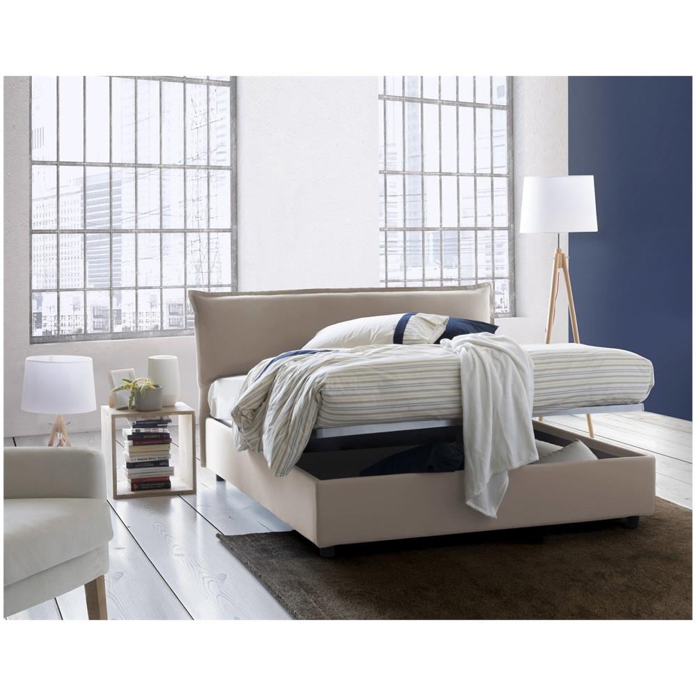 Letto Matrimoniale Clorinda, Letto Contenitore Sfoderabile Con Testiera E Giroletto Contenitore Imbottiti, 100% Made In Italy, Con Materasso Cm 160x200 Incluso, Tortora - Foto 2