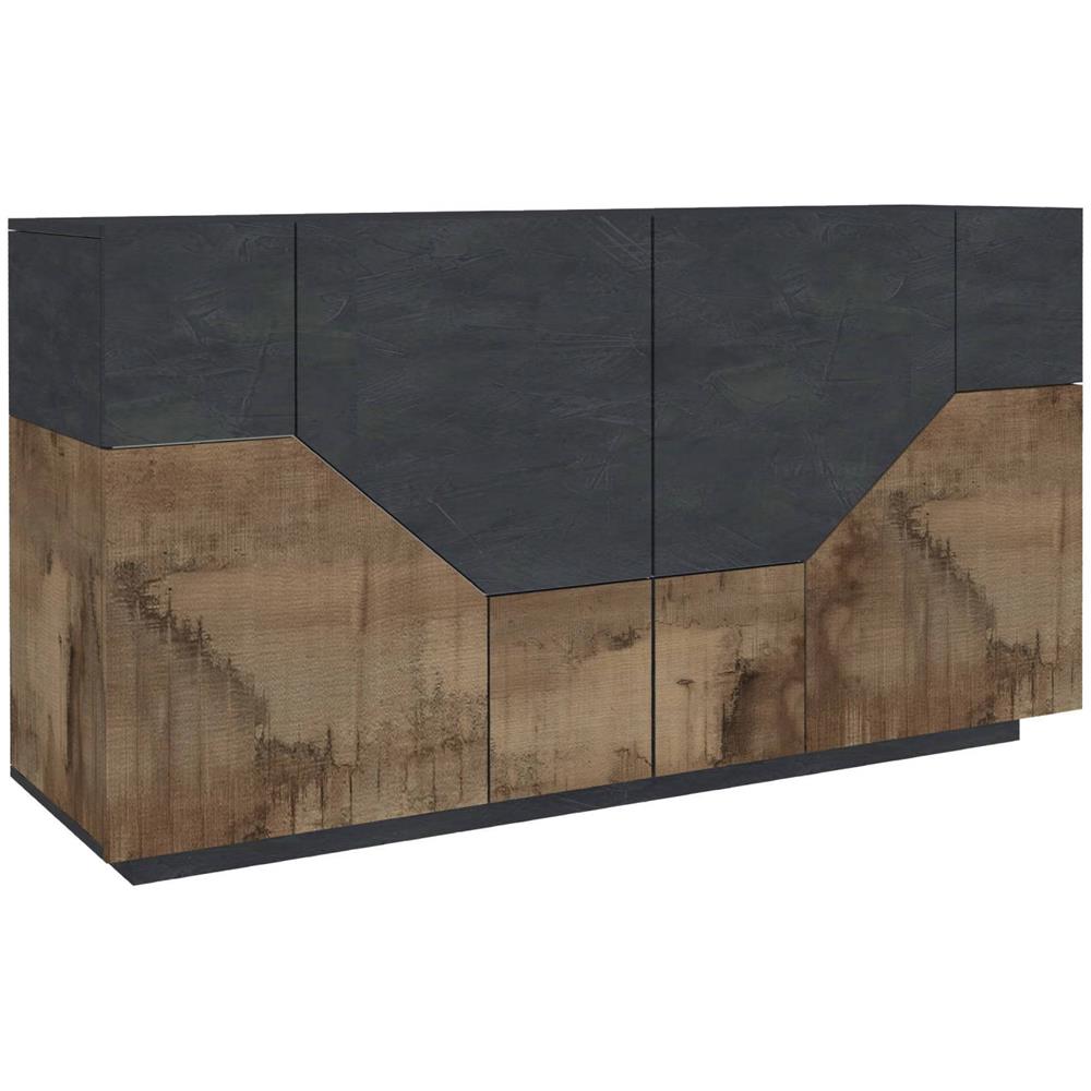 Credenza Carlo, Madia Da Cucina A 4 Ante Geometriche, Buffet Da Soggiorno, Madia Da Cucina, 100% Made In Italy, Cm 159x43h86, Ardesia E Acero - Foto 2
