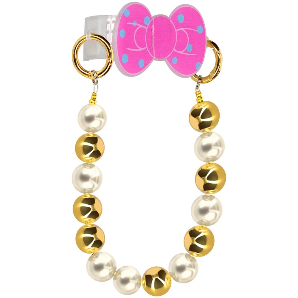 Bracciale Telefono Perle Dorate E Bianche Clip Design Fiocchetto - Foto 2