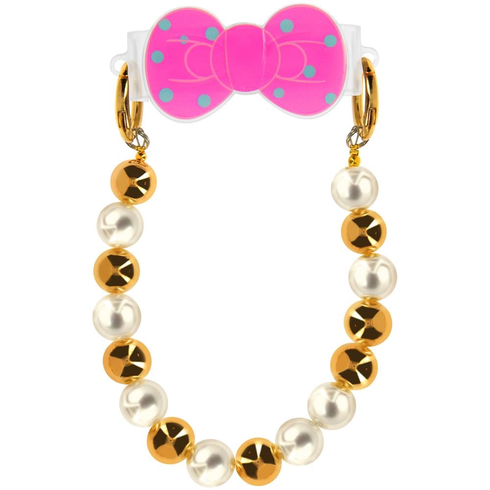 Bracciale Telefono Perle Dorate E Bianche Clip Design Fiocchetto - Foto 1
